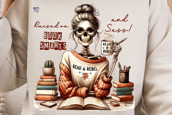 Book Smarts Sassy Skeleton PNG: A Bookish Design for Bold Creators