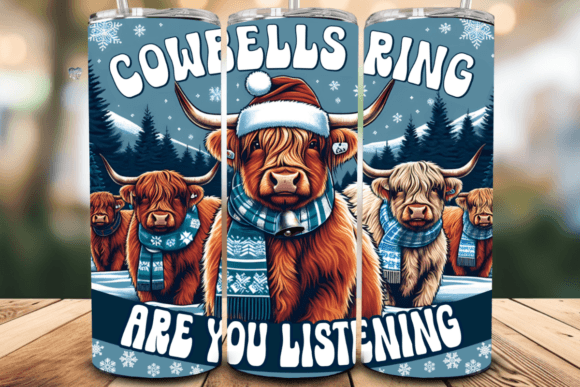 Christmas Highland Cow Tumbler Wrap PNG: Festive Design Magic