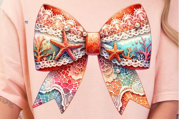 Coral Starfish Lace Bow PNG: Your Beachy Design Secret Weapon