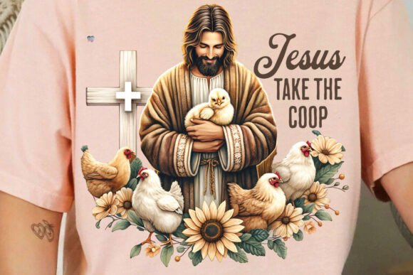 Farmhouse Faith & Feathers: The Charm of Jesus and Chickens PNG