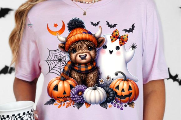 Spooky Farmhouse Charm: Using the Highland Cow Ghost Spider PNG